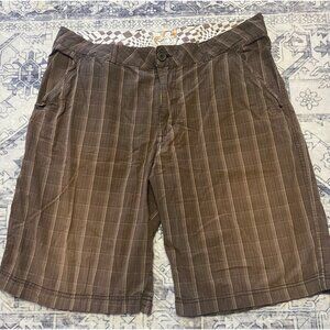 Mens OP Brown Plaid Shorts 36 Cotton 11.5" Inseam Long Lightweight Y2K Pockets